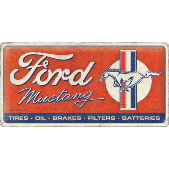 Nostalgic Μεταλλικός πίνακας Ford Mustang - Horse & Stripes Logo Red