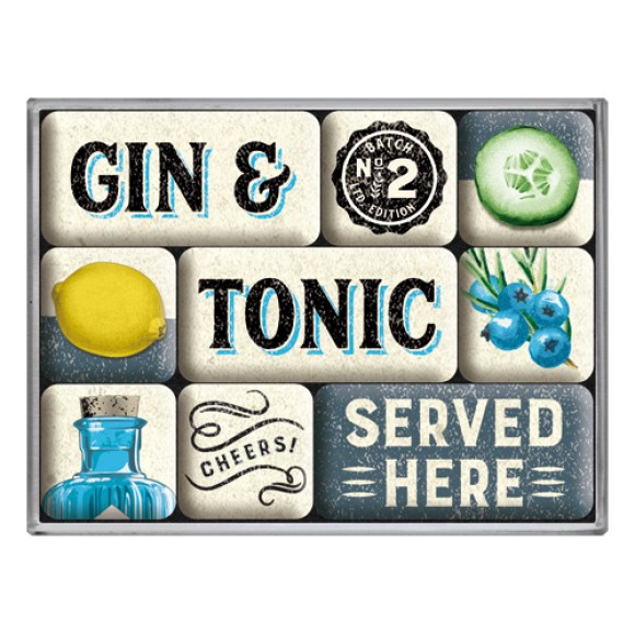 Nostalgic Μεταλλικά Μαγνητάκια (Σετ 9 τεμαχίων) Open Bar Gin & Tonic Served Here